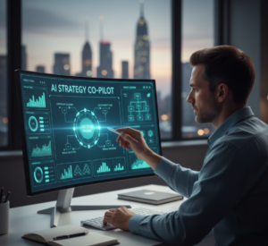 Founder using AI dashboard to plan business strategy