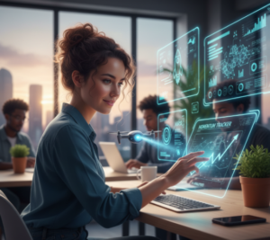 Startup founder tracking growth momentum with AI tools